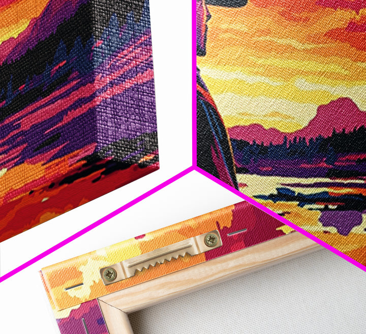 Cowboy Silhouette, Western Art, Southwest Wall Art, Rustic Decor, Moody Art, Framed Canvas Print, Gift Idea, Panoramic Art, Horizontal Wall Art