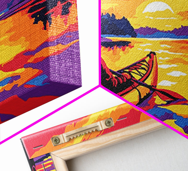 Kayaker at Sunset, fisherman painting, nautical painting, coastal landscape art, rustic decor, panoramic painting, canvas print