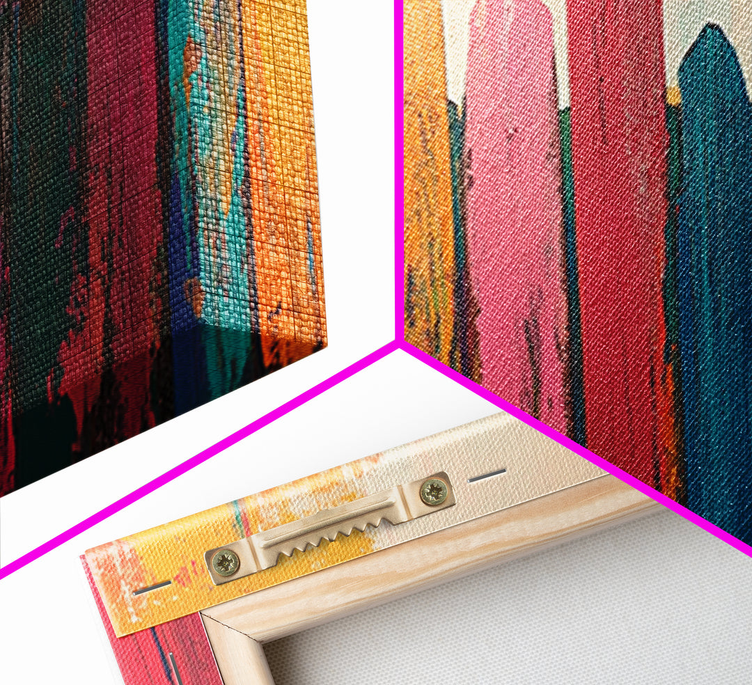 Rustic Fence Art, farmhouse art, rustic wall art, wabi sabi art, colorful wood painting, extra wide art, canvas print, southwestern decor