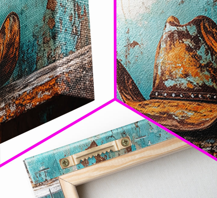 Cowboy Hat Art, Framed Canvas Print, Rustic Decor, Southwest Wall Art, Extra Wide Art, Farmhouse Art, Moody Art, Western Wall Art