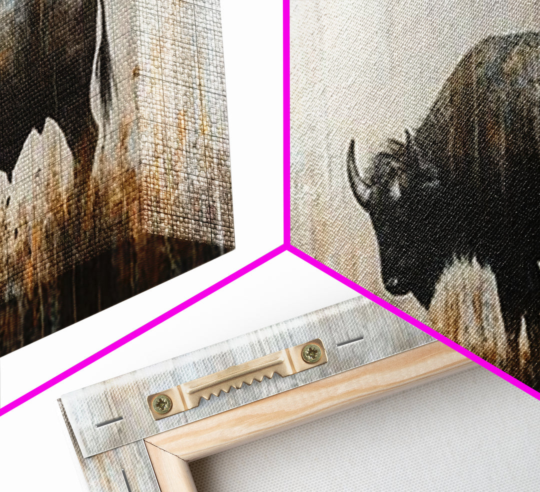 Bison Painting, Framed Canvas Print, Rustic Wall Art, Moody Art, Southwest Wall Art, Extra Wide Art, Farmhouse Art, Above Couch Art