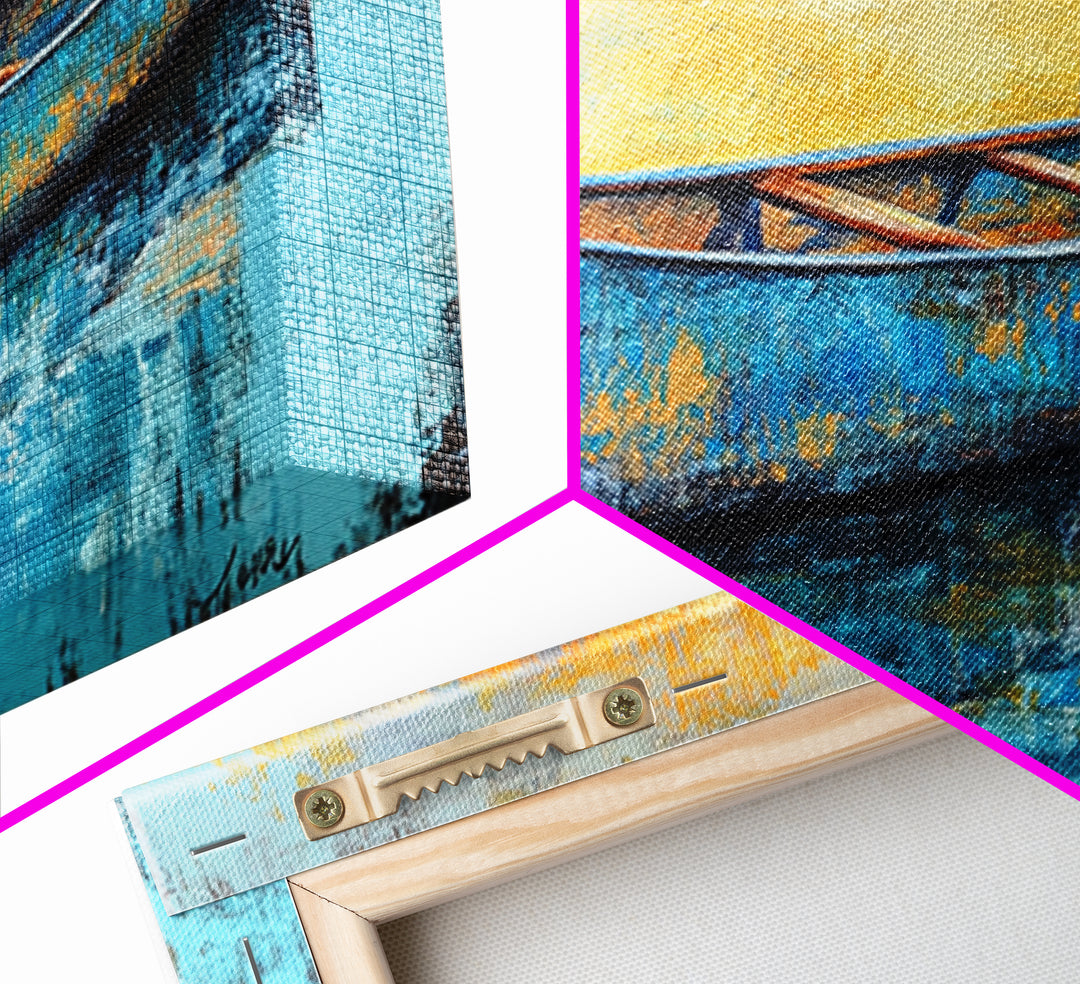 Canoe, Lake Art, Fly Fishing Art, Rustic Wall Art, Coastal Painting, Above Couch Art, Horizontal Wall Art, Framed Canvas Print, Nautical Decor