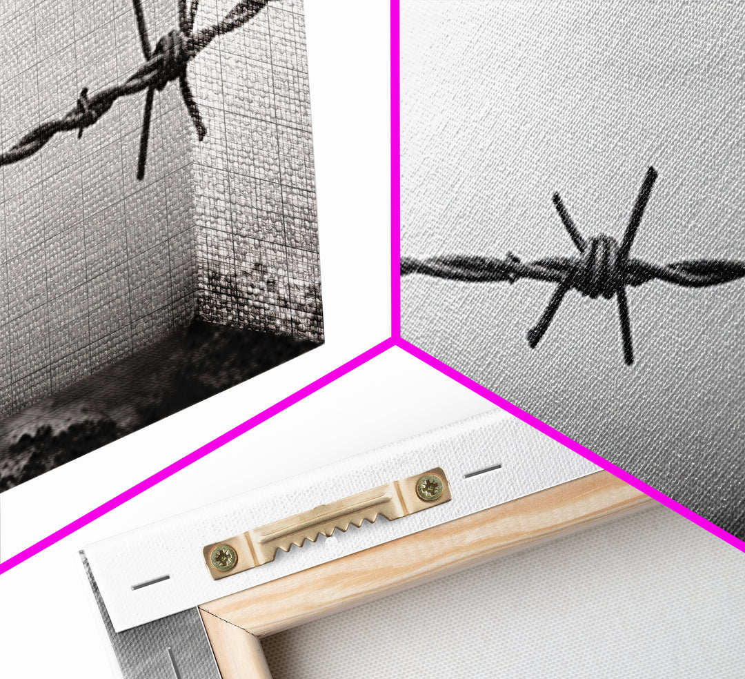 Barbed Wire, rustic decor, farmhouse art, minimalist black and white, modern wabi sabi wall art, textured art, panoramic art, Canvas Print