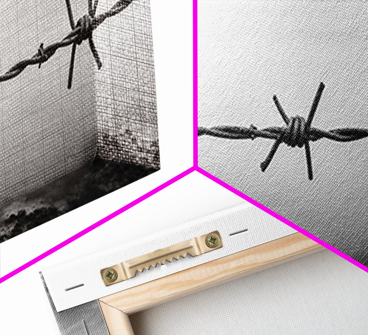 Barbed Wire, rustic decor, farmhouse art, minimalist black and white, modern wabi sabi wall art, textured art, panoramic art, Canvas Print