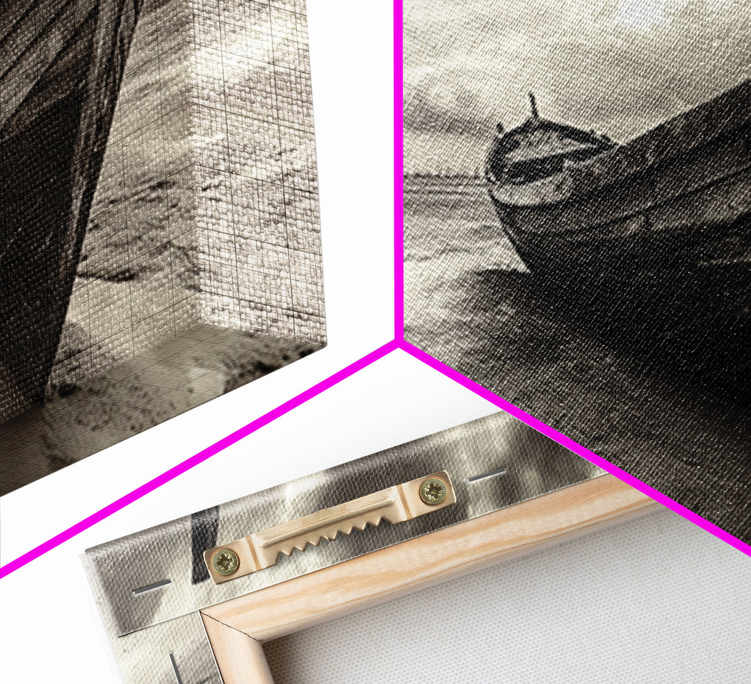 Abandoned Boat, Nautical Wall Art, Coastal Decor, Seascape Painting, Rustic Wall Art, Dramatic Sky, Framed Canvas Print, Panoramic Art