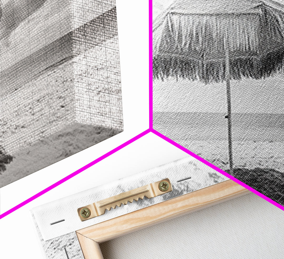 Beach Umbrella, Coastal Wall Art, Minimalist Art, Panoramic Art, Nautical Decor, Extra Wide Art, Coastal Landscape Art, Canvas Print