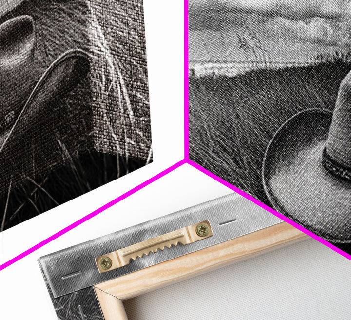 Cowboy Hat, rustic decor, wabi sabi art, western painting, southwest wall art, boho art, moody photography, Framed Canvas Print