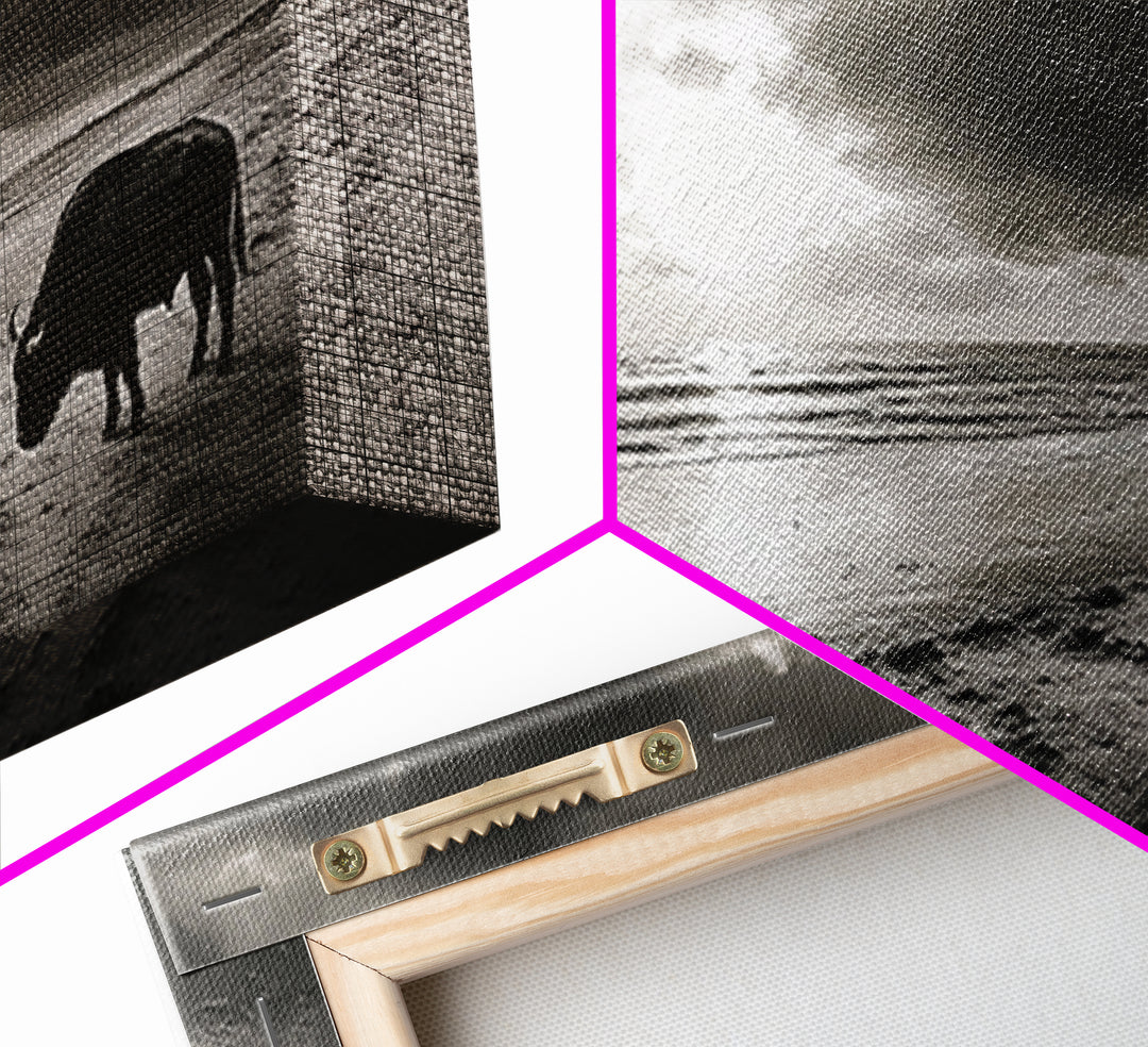 Buffalo, seascape painting, coastal landscape art, rustic decor, farmhouse art, panoramic painting, extra wide art, framed canvas print