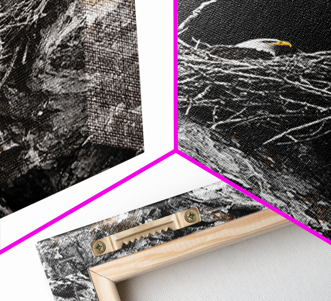 Bald eagle, wildlife art, bird wall art, framed canvas print, nature decor, mountain painting, eagle nest, rustic wall art, cabin decor