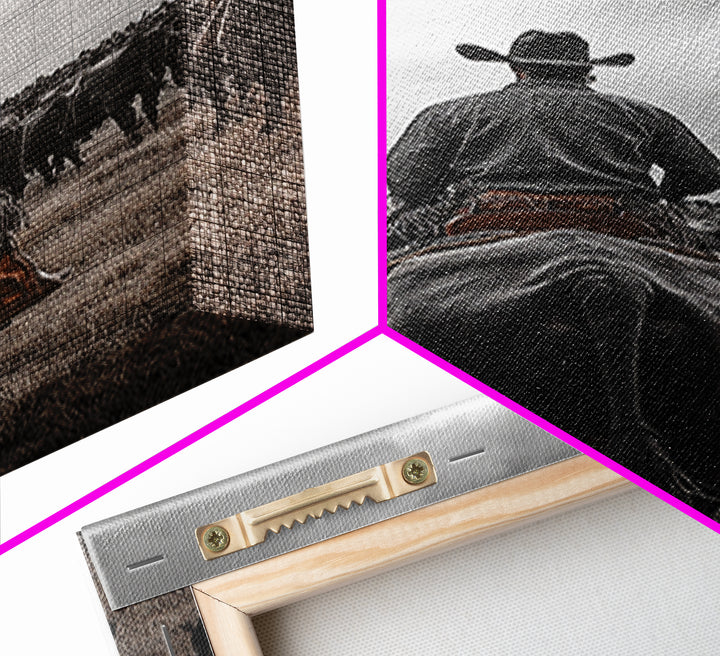 Cowboy, western art, cattle drive, ranch wall decor, framed canvas print, rustic farmhouse art, moody cowboy, country life painting