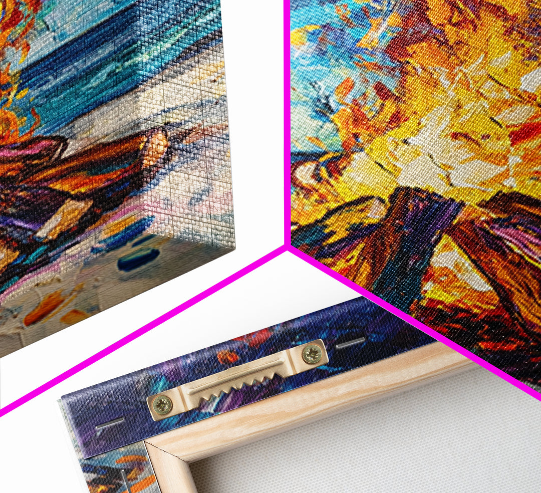 Beach Bonfire, coastal painting, moody art, seascape painting, coastal decor, nautical painting, original painting, framed canvas print