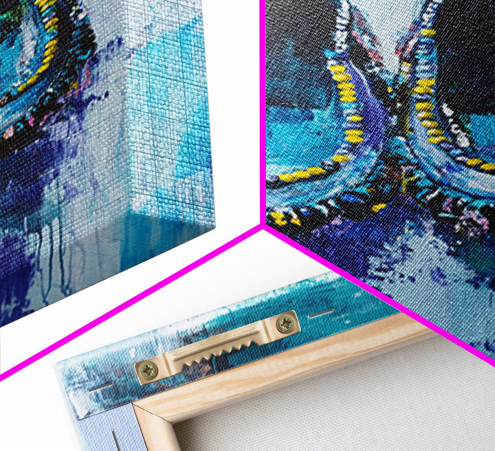 Blue Moccasins, boho art, whimsical art, teal wall art, folk art, rustic art, gift idea for her, original painting, canvas print