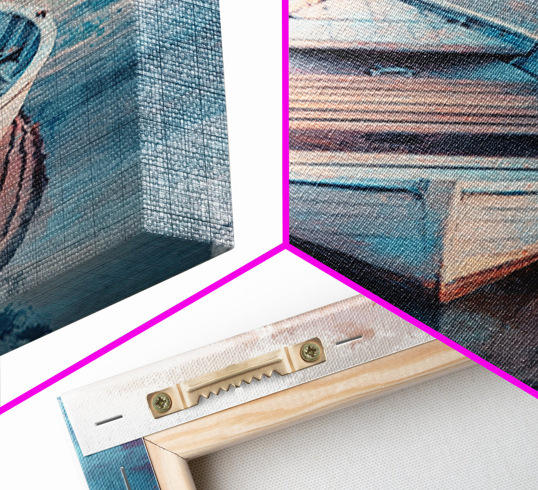 Rowboat Painting, Nautical Wall Art, Coastal Landscape Art, Rustic Water Scene, Framed Canvas Print, Lakehouse Decor, Gift Idea