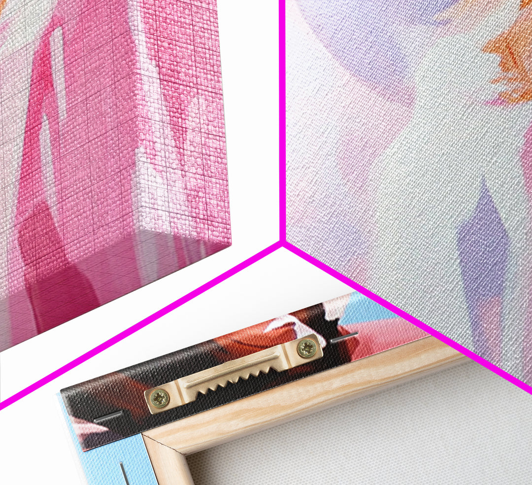 Cowgirl and Cow, black cowgirl painting, coastal cowgirl wall art, western decor, gift idea for her, boho art, light pink wall art, Canvas Print