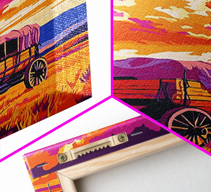 Covered Wagon, Sunset Painting, Western Landscape, Rustic Art, Canvas Print, Southwest Wall Art, Farmhouse Art, Living Room Art