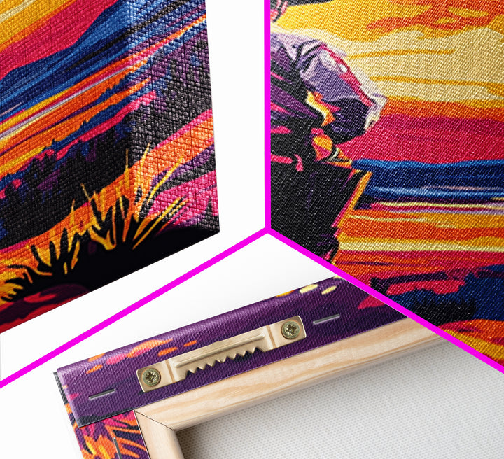 Cowboy at Sunset, pink orange wall art, Joshua tree art, southwest wall art, framed canvas print, landscape painting, moody art