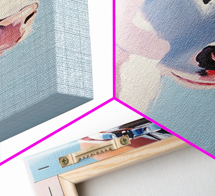 Cow with Hat, farmhouse art, black cowgirl painting, rustic decor, framed canvas print, whimsical art, light pink wall art