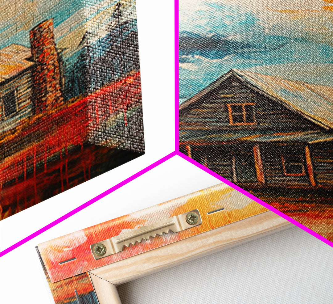 Cabin Painting, Autumn Landscape, Framed Canvas Print, rustic decor, mountain painting, landscape painting, smoky mountain art, extra wide art