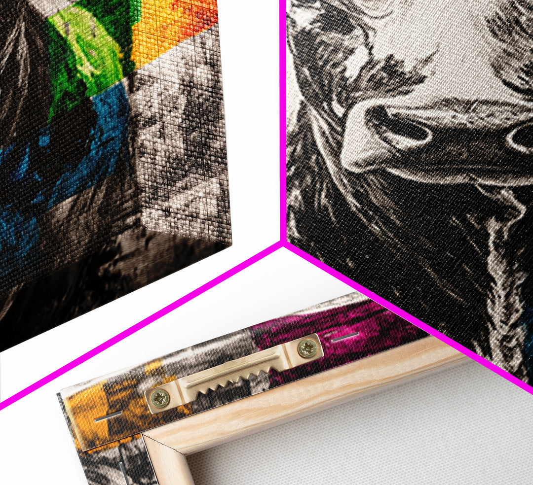 Black and White Cow, rustic art, farmhouse art, bull and bear art, southwest wall art, abstract animal painting, Framed Canvas Print