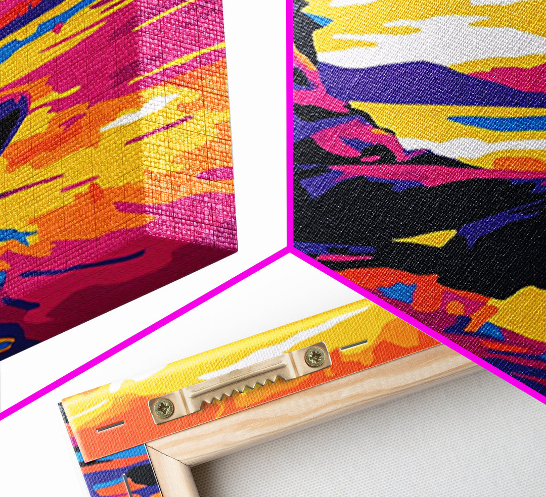 Cowboy Silhouette Sunset, southwest wall art, rustic decor, boho art, western art, pink orange wall art, canvas print, gift idea for him