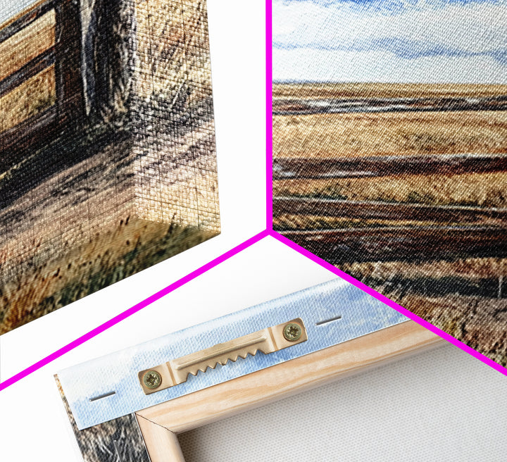 Rustic Fence Art, Prairie Landscape, Farmhouse Decor, Wabi Sabi Art, Western Wall Art, Nature Painting, Framed Canvas Print