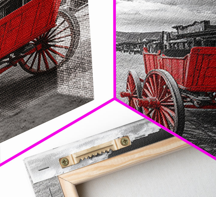 Western Wagon, Rustic Art, Vintage Horse Art, Farmhouse Art, Old West Scene, Panoramic Painting, Canvas Print, Above Couch Art