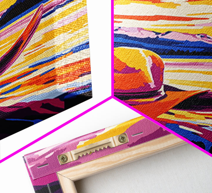 Cowgirl hat landscape, cowboy decor, rustic wall art, boho art, pink orange wall art, framed canvas print, western wall art, above bed art