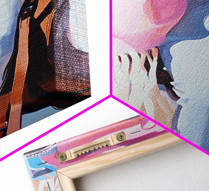 Cowgirl riding gear, western wall art, rustic decor, pink orange wall art, framed canvas print, cowboy decor, southwest wall art