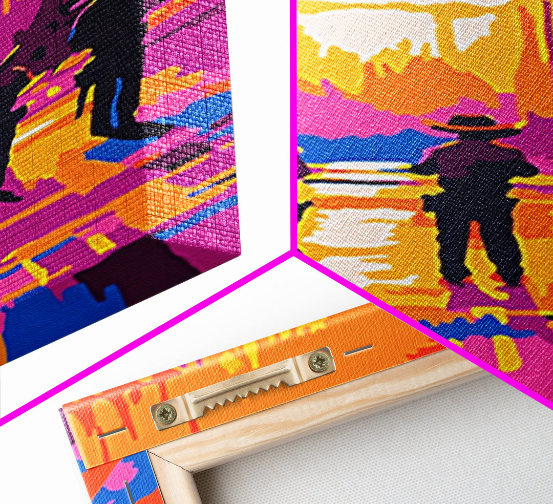 Cowboy Western Art, Chicano Art, Bold Color Painting, Framed Canvas Print, Southwest Aesthetic, Boho Decor, Extra Wide Art, Gift Idea