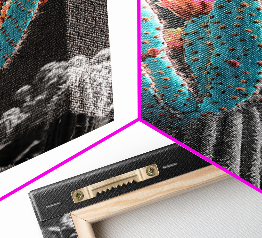 Cactus, desert flowers, vibrant nature art, framed canvas print, boho wall decor, southwest wall art, floral painting, Joshua tree art