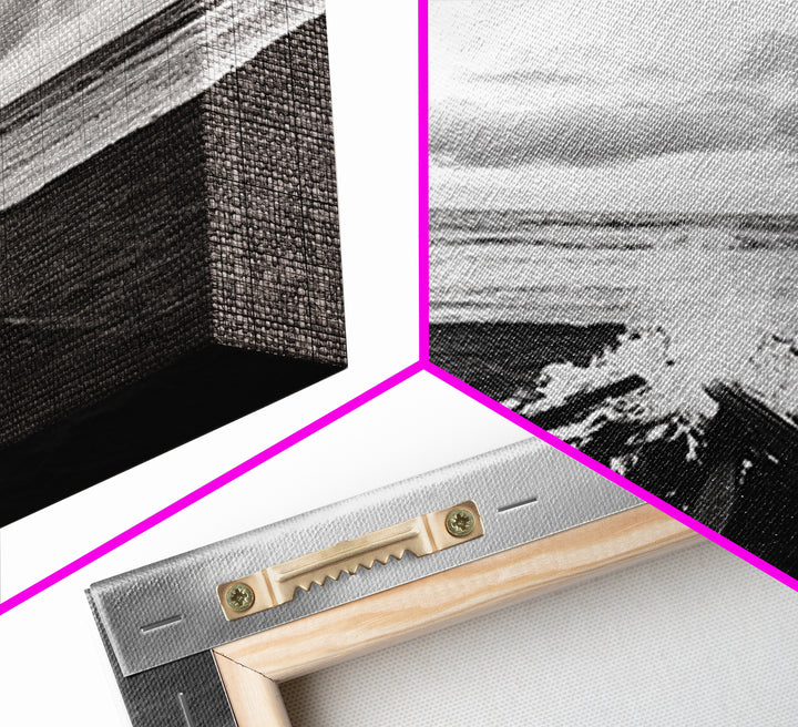 Beach Bonfire, coastal landscape art, rustic decor, moody art, dramatic seascape, black and white, framed canvas print, nautical wall art