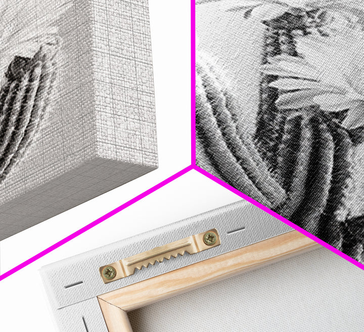 Cactus Bloom, desert botanical, minimalist art, black and white, southwest wall art, framed canvas print, vertical wall art, moody art