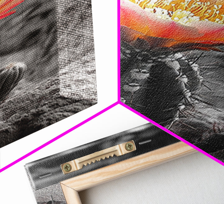 Blooming cactus, botanical print, desert flora, framed canvas print, nature decor, succulent wall art, pink flowers, southwest painting