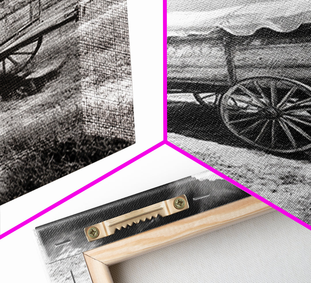 Covered wagon photography, rustic decor, framed canvas print, southwest wall art, farmhouse art, western aesthetic, black and white photography