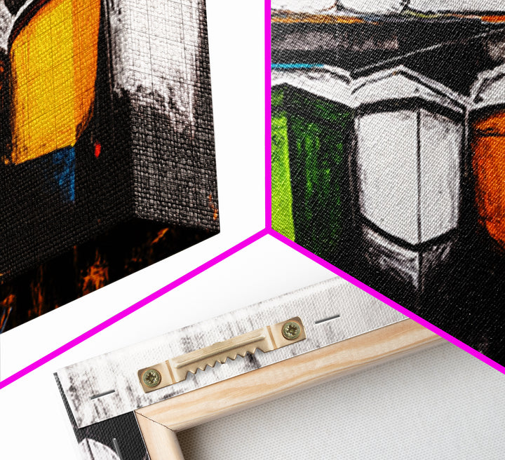 Boats at Dock, nautical painting, coastal wall art, rustic art, extra wide art, panoramic painting, above sofa art, Canvas Print