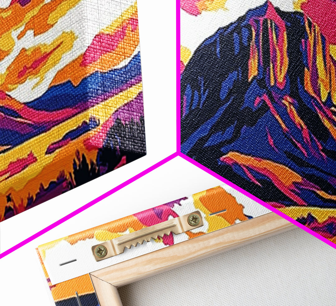 Colorful Desert Landscape, Joshua tree art, southwest wall art, pink orange wall art, extra wide art, panoramic painting, Framed Canvas Print