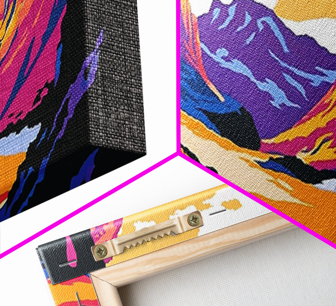 Canyon, mountain painting, pink orange wall art, southwest wall art, above couch art, panoramic art, Joshua tree art, Canvas Print