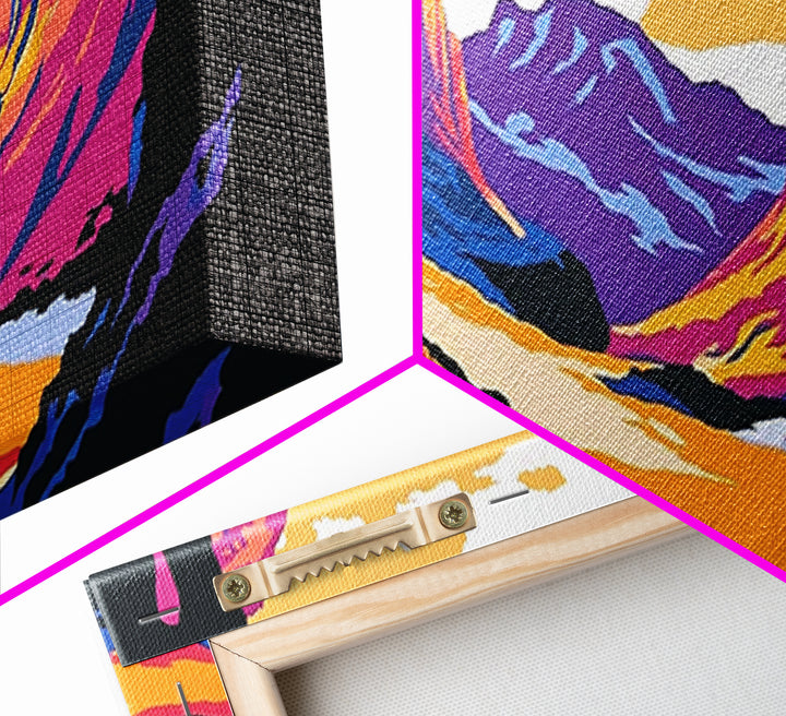 Canyon, mountain painting, pink orange wall art, southwest wall art, above couch art, panoramic art, Joshua tree art, Canvas Print