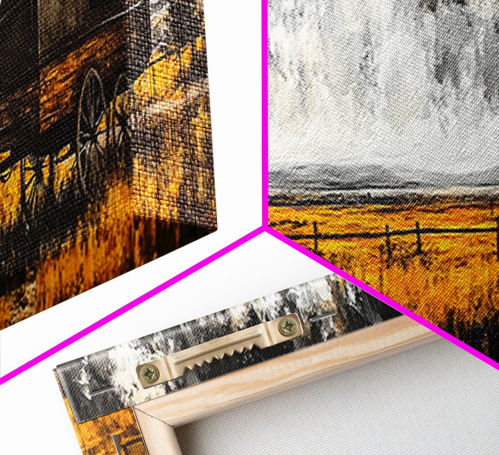 Covered Wagon, rustic art, farmhouse art, smoky mountain art, extra wide art, gift idea for him, above sofa art, Framed Canvas Print