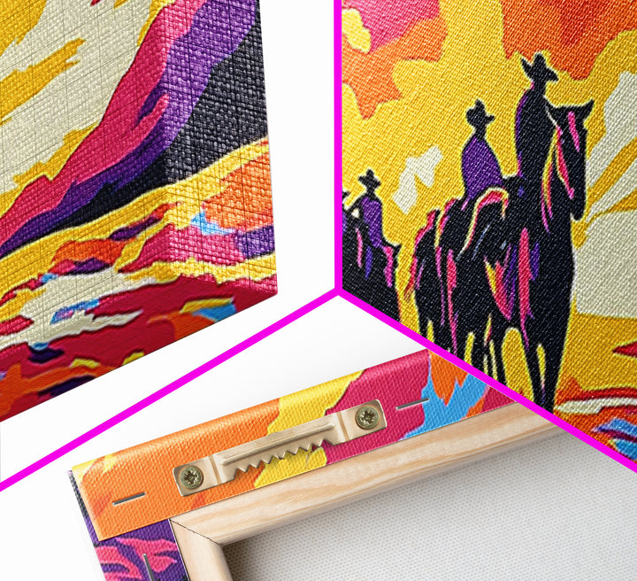 Cowboy Trail, sunset painting, southwest wall art, western decor, gift idea, extra wide art, panoramic painting, canvas print, rustic art