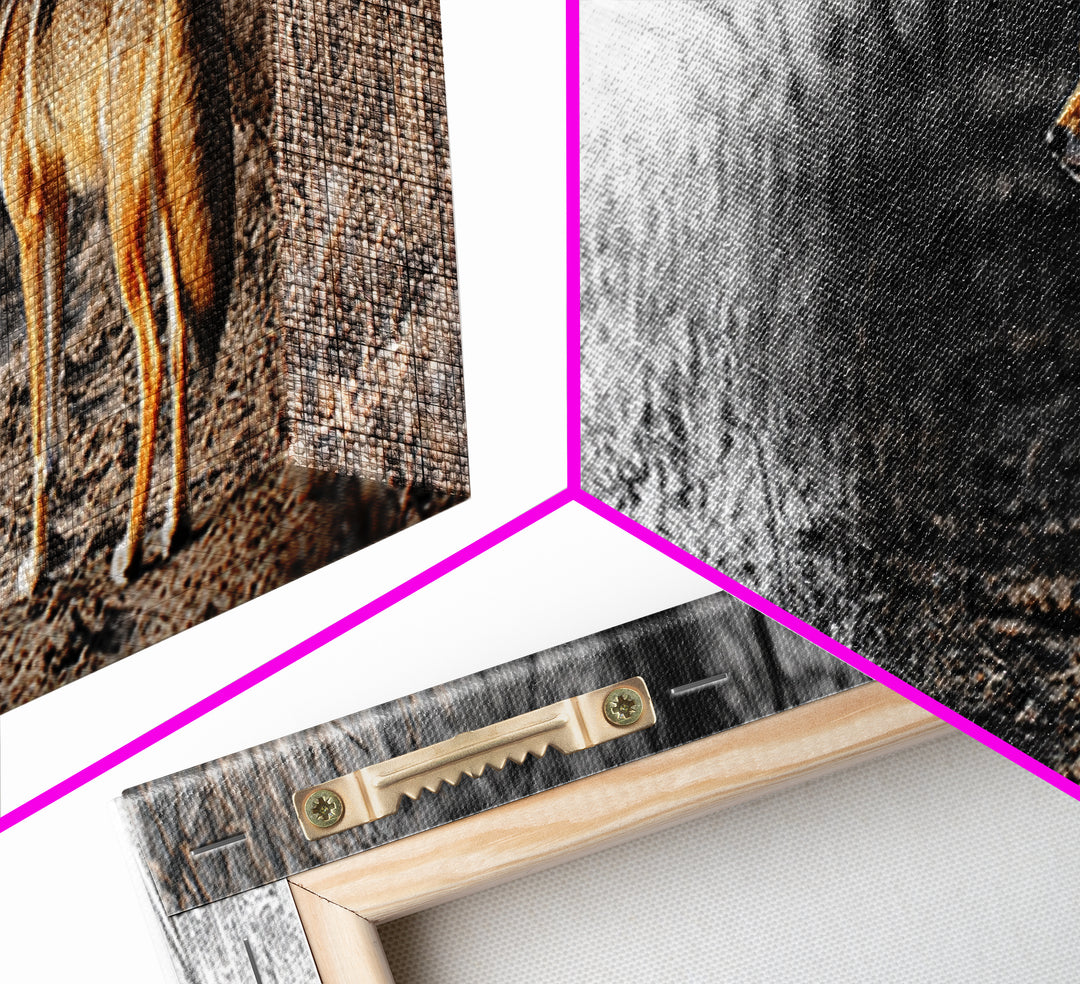 Coyote in Forest, Wildlife Wall Art, Rustic Decor, Nature Art, Moody Art, Extra Wide Art, Panoramic Art, Framed Canvas Print