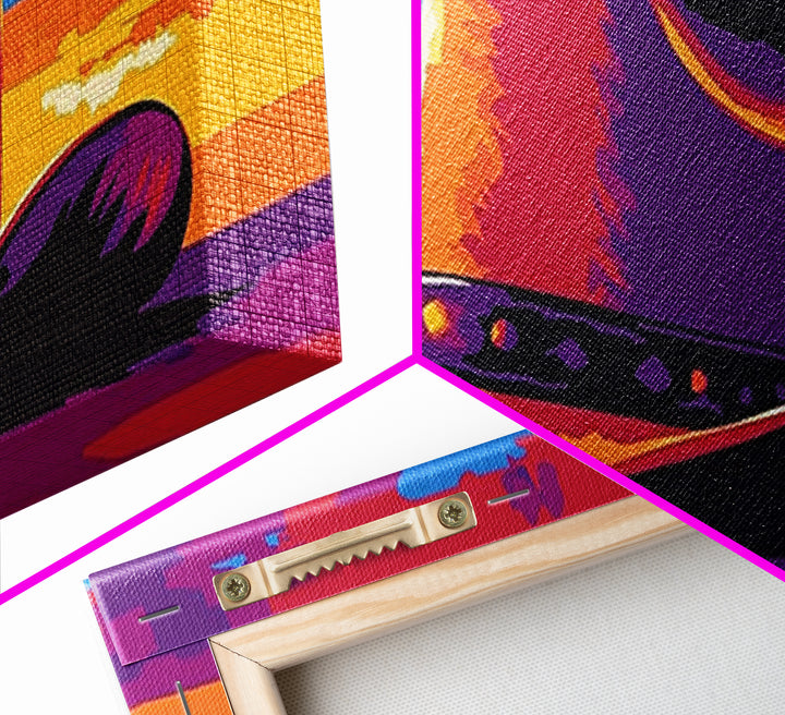 Cowboy Hat at Sunset, Pink Orange Wall Art, Blotter Art, Canvas Print, Southwest Wall Art, Extra Wide Art, Coastal Cowgirl Wall Art