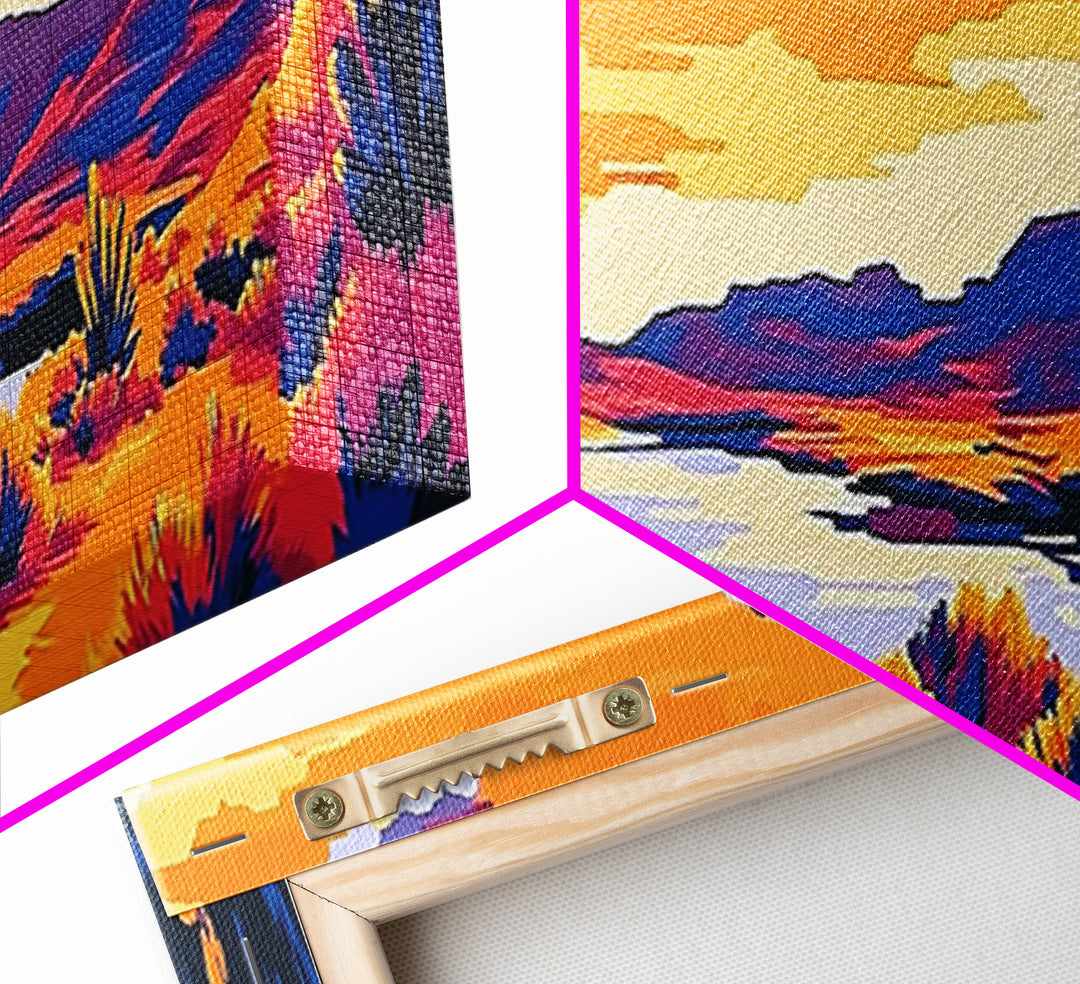 Desert Landscape Art, Joshua tree art, southwest wall art, extra wide art, panoramic painting, framed canvas print, rustic wall art, sunset painting