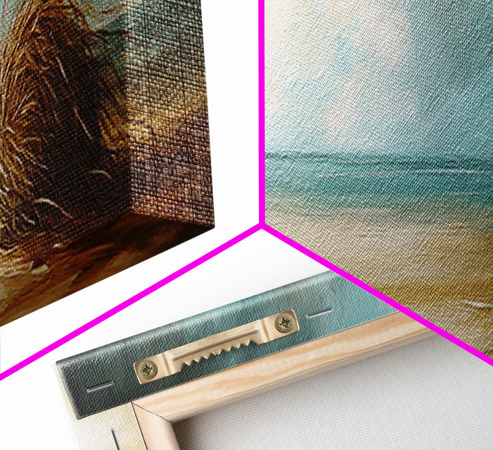 Beach Tumbleweed Art, Coastal Landscape, Seascape Painting, Nautical Wall Art, Wabi Sabi Art, Framed Canvas Print, Rustic Decor