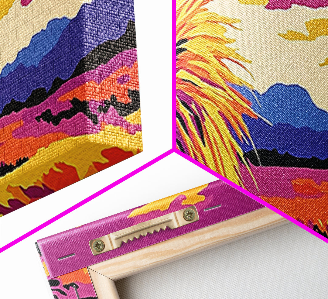 Southwest Desert Art, Joshua Tree Art, Pink Orange Wall Art, Sunset Painting, Abstract Art, Framed Canvas Print, Extra Wide Art