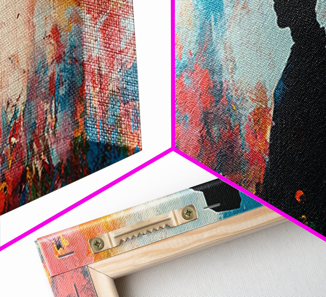 Black cowgirl painting, western decor, wildflower painting, boho art, extra wide art, framed canvas print, rustic decor, poppy wall art