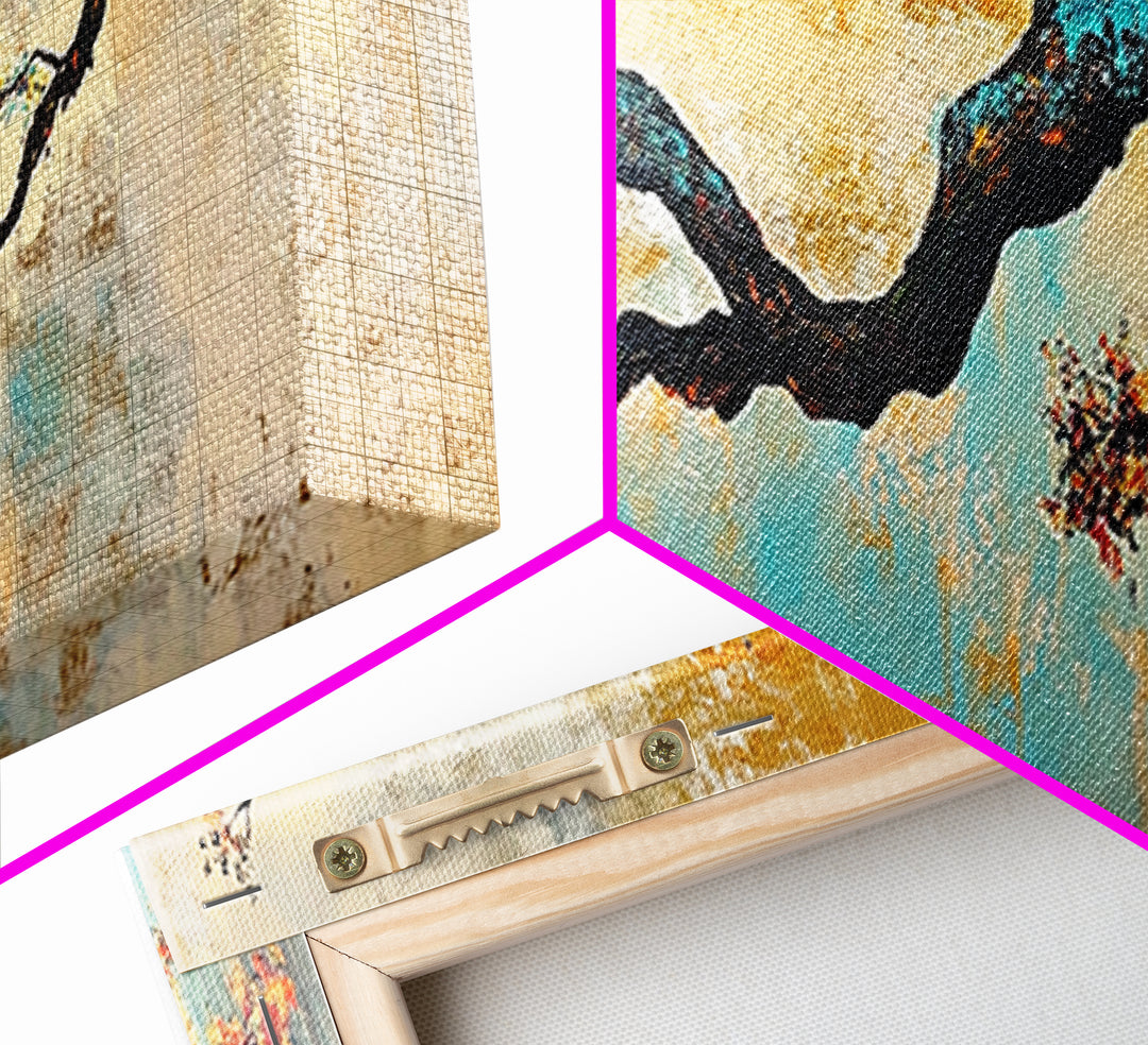 Birch tree painting, autumn decor, extra wide art, botanical prints, nature wall art, framed canvas print, long narrow wall art, wabi sabi art