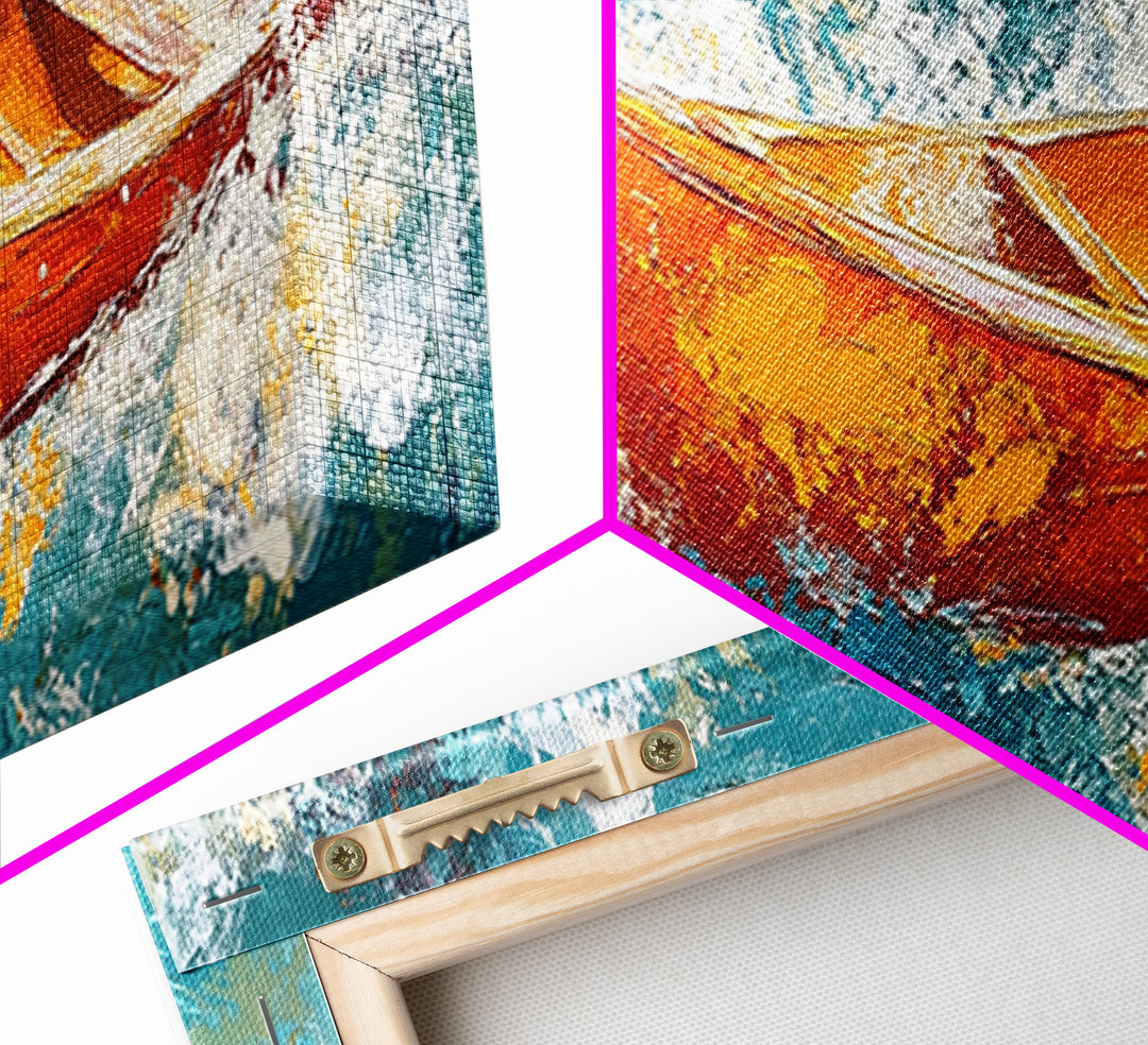 Boat in Waves, coastal wall art, nautical painting, extra wide horizontal art, ocean decor, farmhouse art, framed canvas print