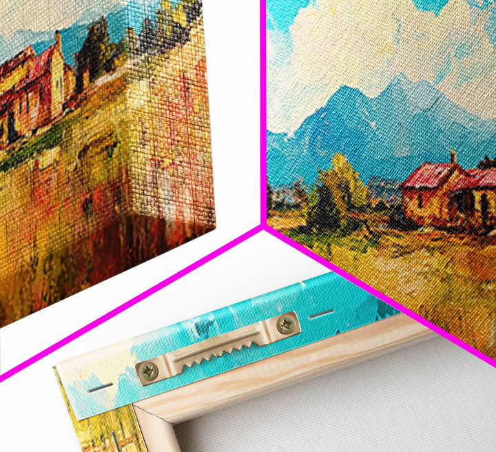 Desert Homestead, western wall art, rustic art, farmhouse painting, southwest landscape painting, extra wide art, framed canvas print