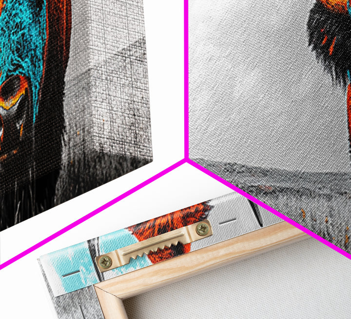 Bison Portrait, Southwest Wall Art, Buffalo Art, Native American Art, Moody Art, Panoramic Art, Rustic Decor, Framed Canvas Print